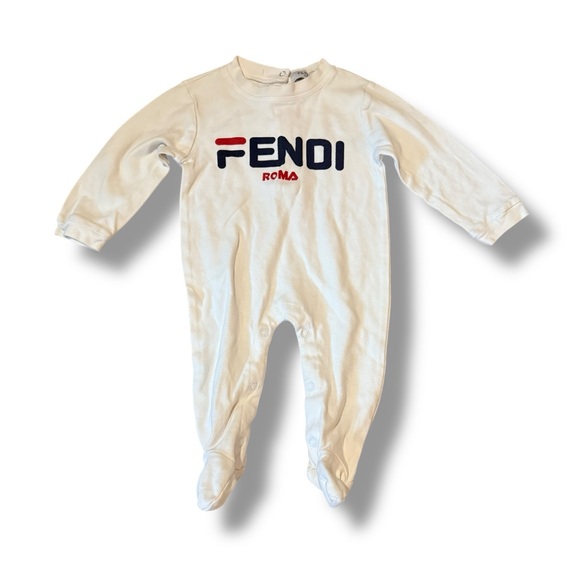 FENDI Kids Footed Onesie Infant Size 9-12M Off White Long Sleeve